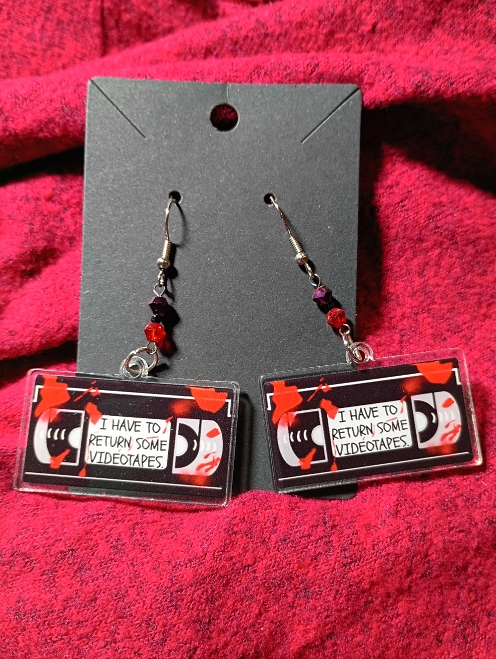 American Psycho I Have To Return Some Video Tapes VHS VCR Horror Earrings Serial